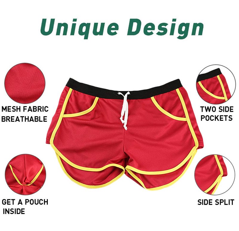 Rexcyril Men's Running Workout Bodybuilding Gym Shorts Athletic Sports Casual Short Pants Large Red - Image 5